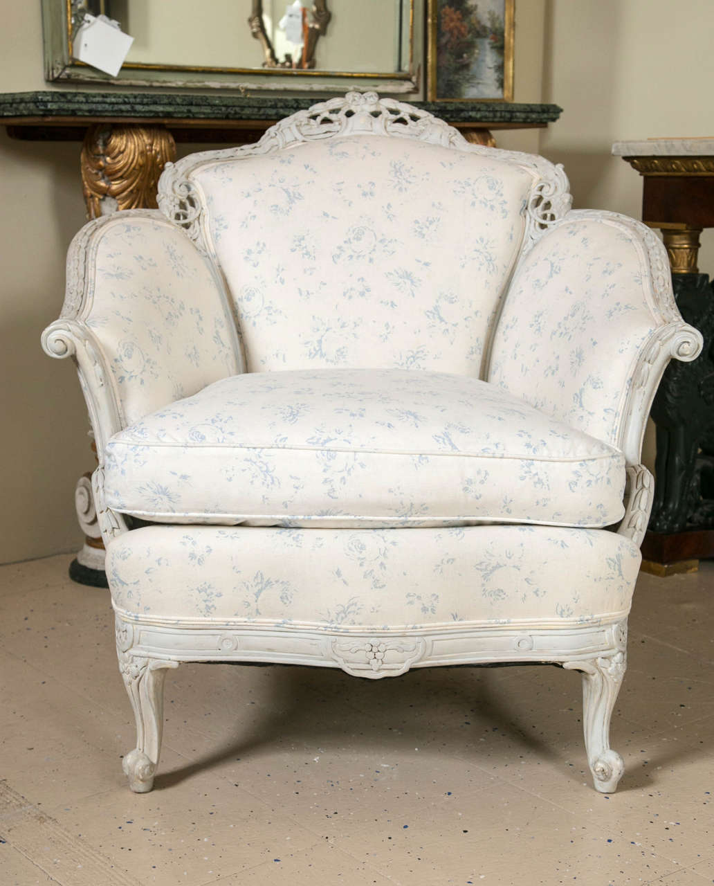Louis XV Style Sofa with Matching Wing Chair Swedish Paint Decorated 1