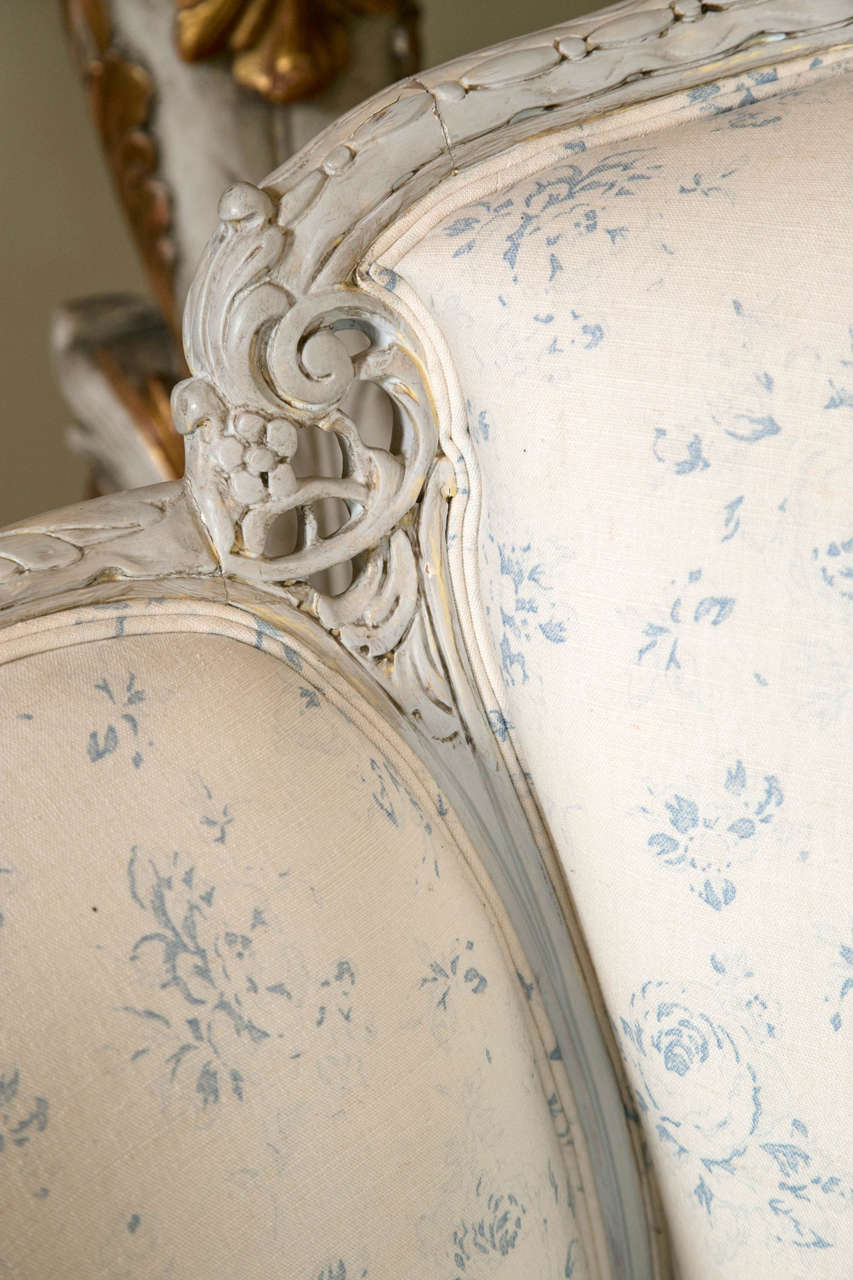 Louis XV Style Sofa with Matching Wing Chair Swedish Paint Decorated 2