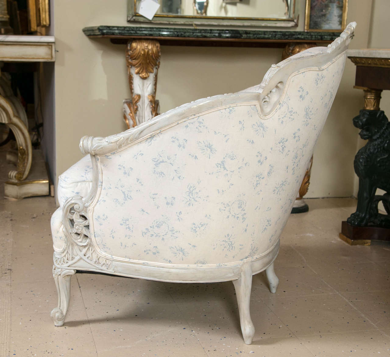 Louis XV Style Sofa with Matching Wing Chair Swedish Paint Decorated 3
