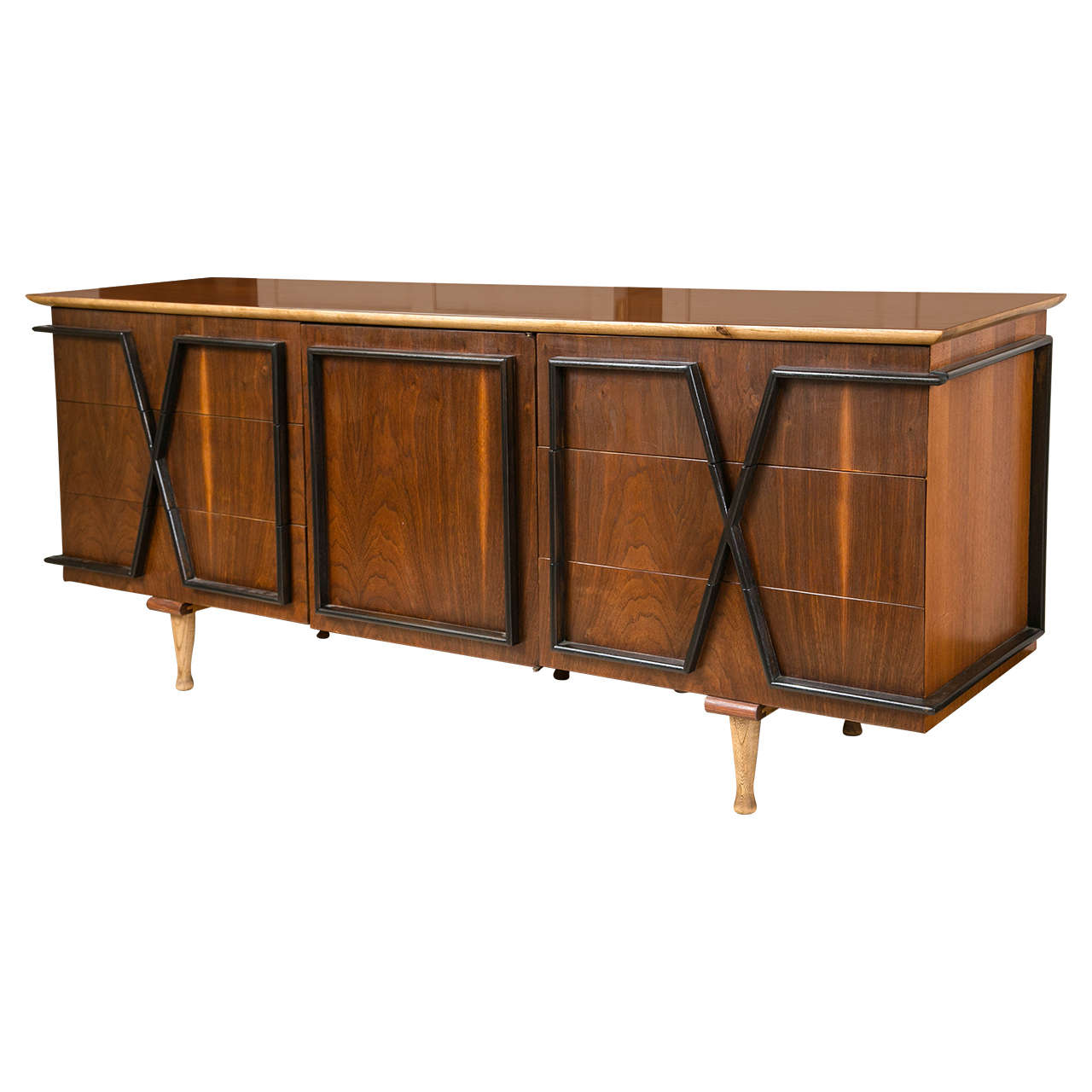 Mid-Century Modern Rosewood and Ebonized Sideboard or Console