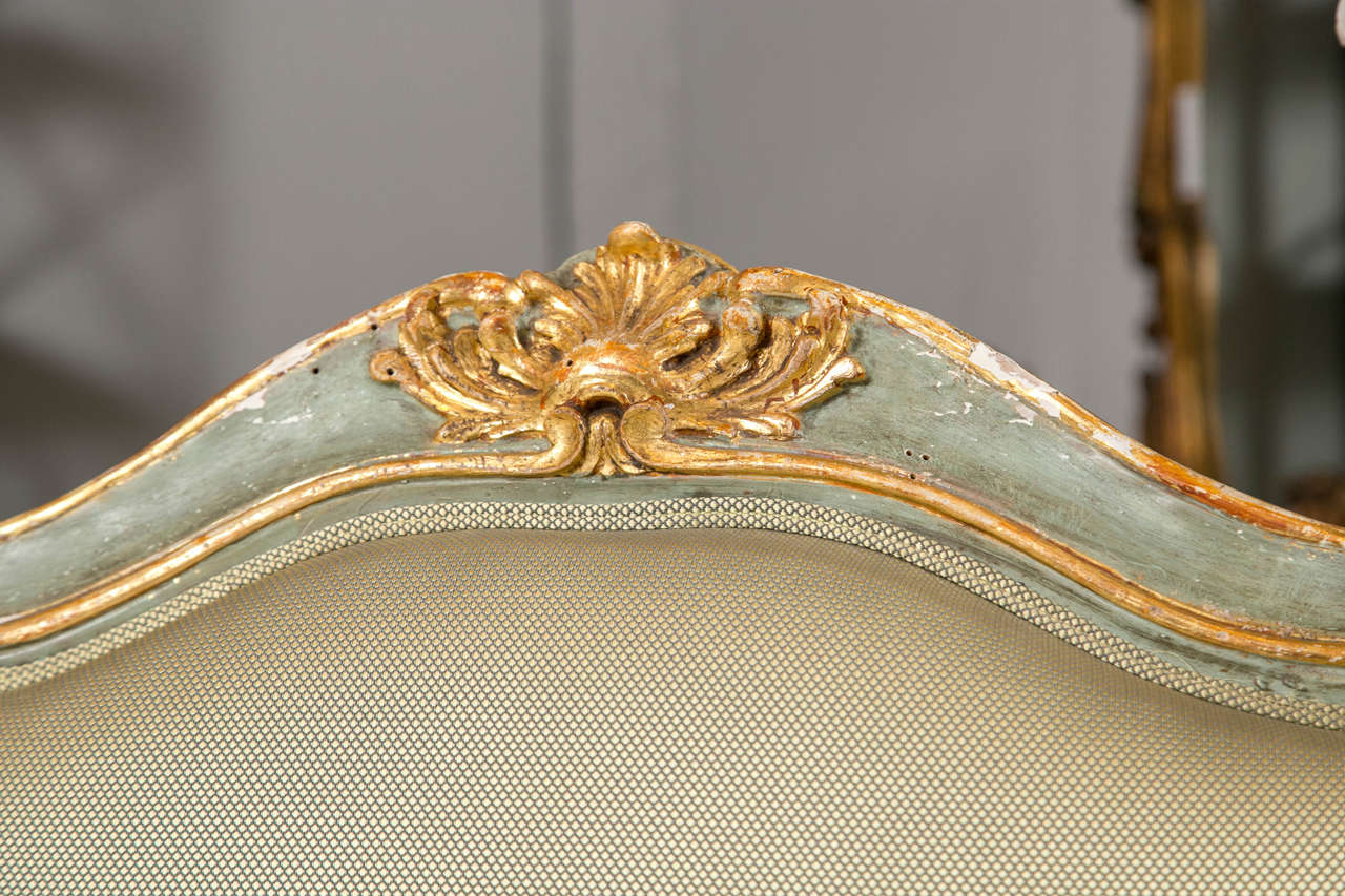 Pair of Early 19 Century Louis XVI Style Parcel-Gilt & Paint Decorated Armchairs In Good Condition In Stamford, CT