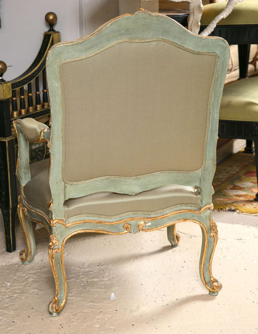 Pair of Early 19 Century Louis XVI Style Parcel-Gilt & Paint Decorated Armchairs 2