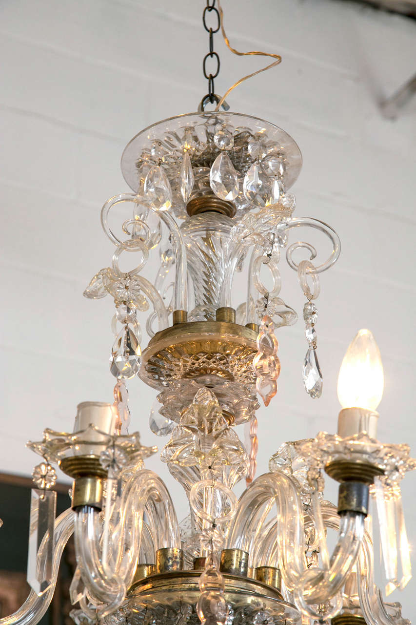 Venetian Crystal Chandelier with Large Crystals 1920s Six Light Rare Scroll Arms 2