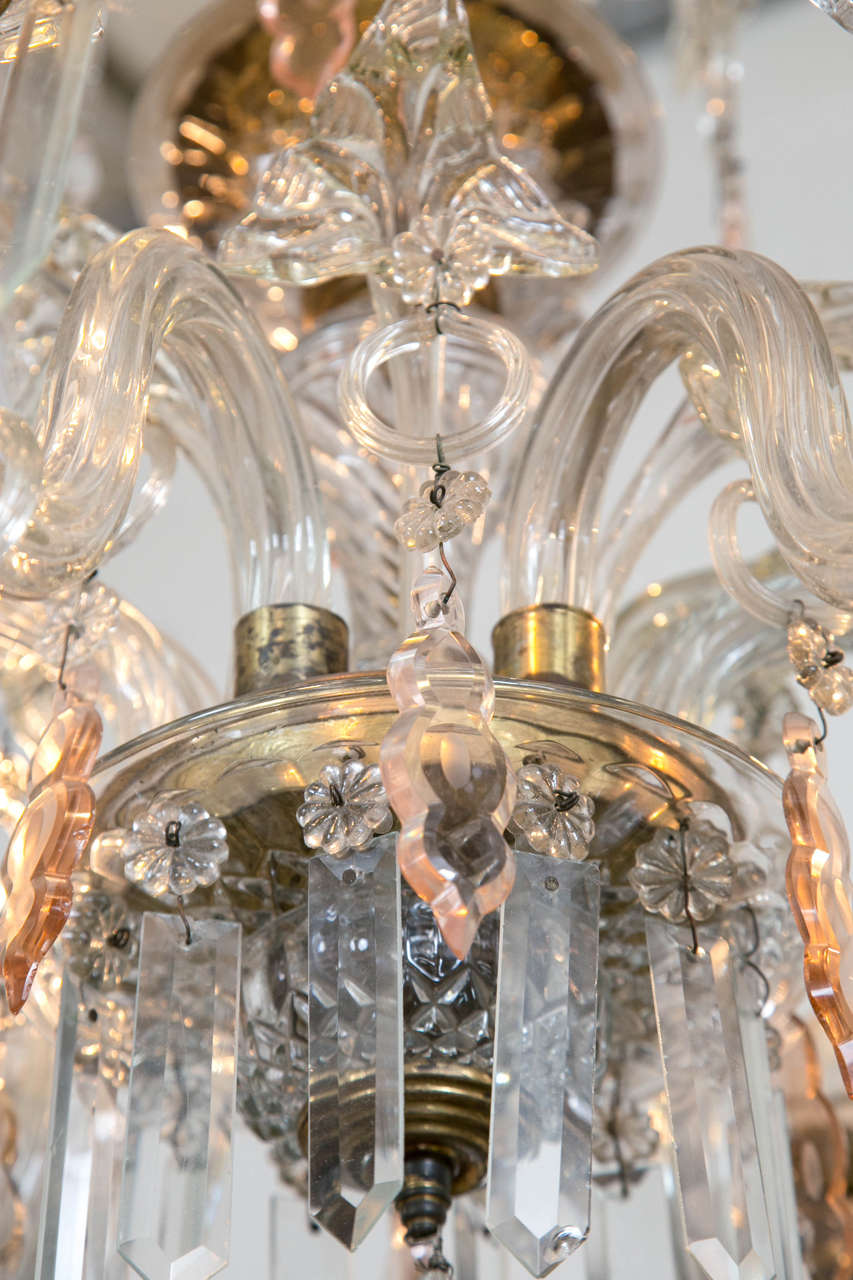 Venetian Crystal Chandelier with Large Crystals 1920s Six Light Rare Scroll Arms 3