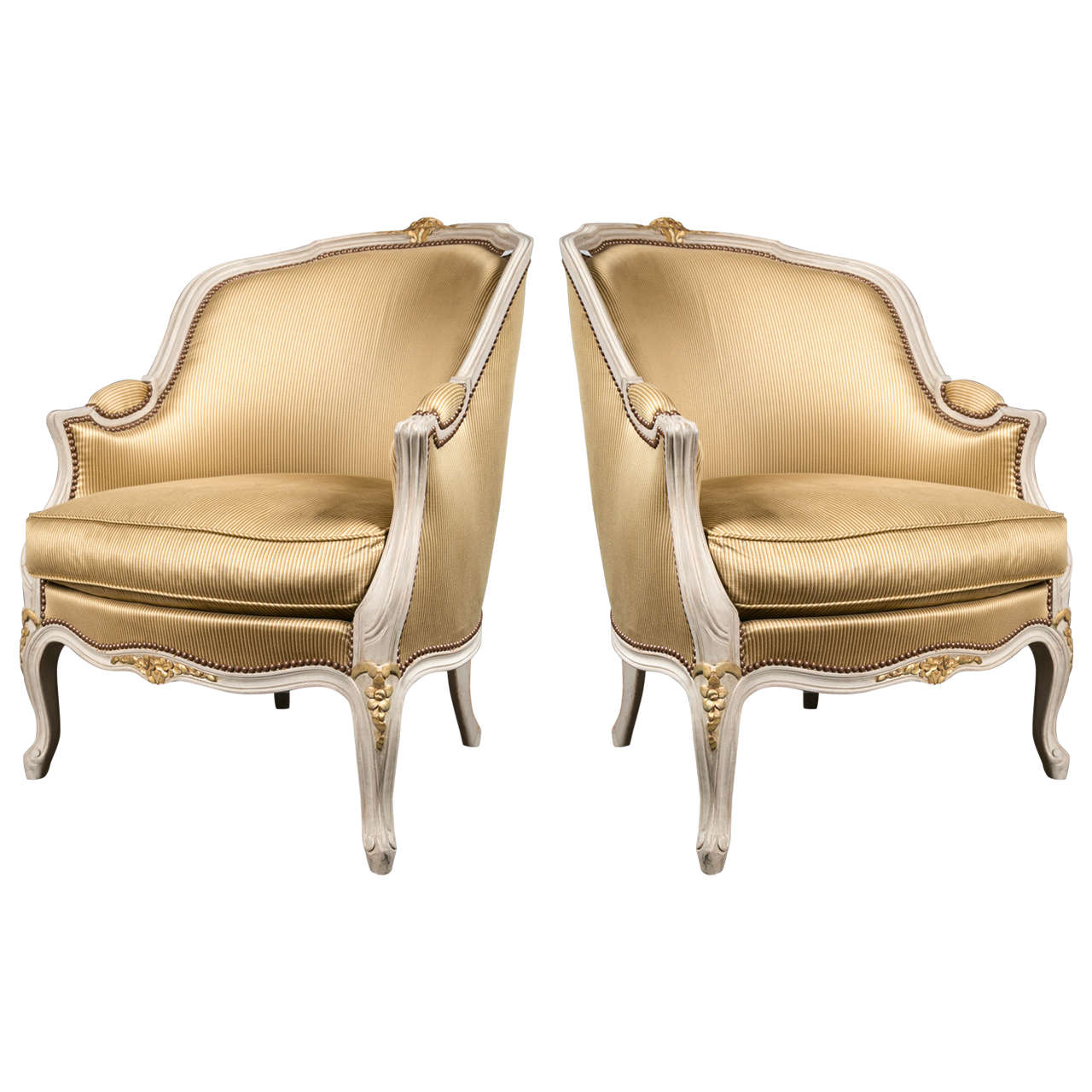 Pair of Louis XV Style Bergere Chairs Attributed to Maison Jansen