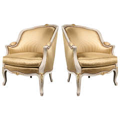 Vintage Pair of Louis XV Style Bergere Chairs Attributed to Maison Jansen