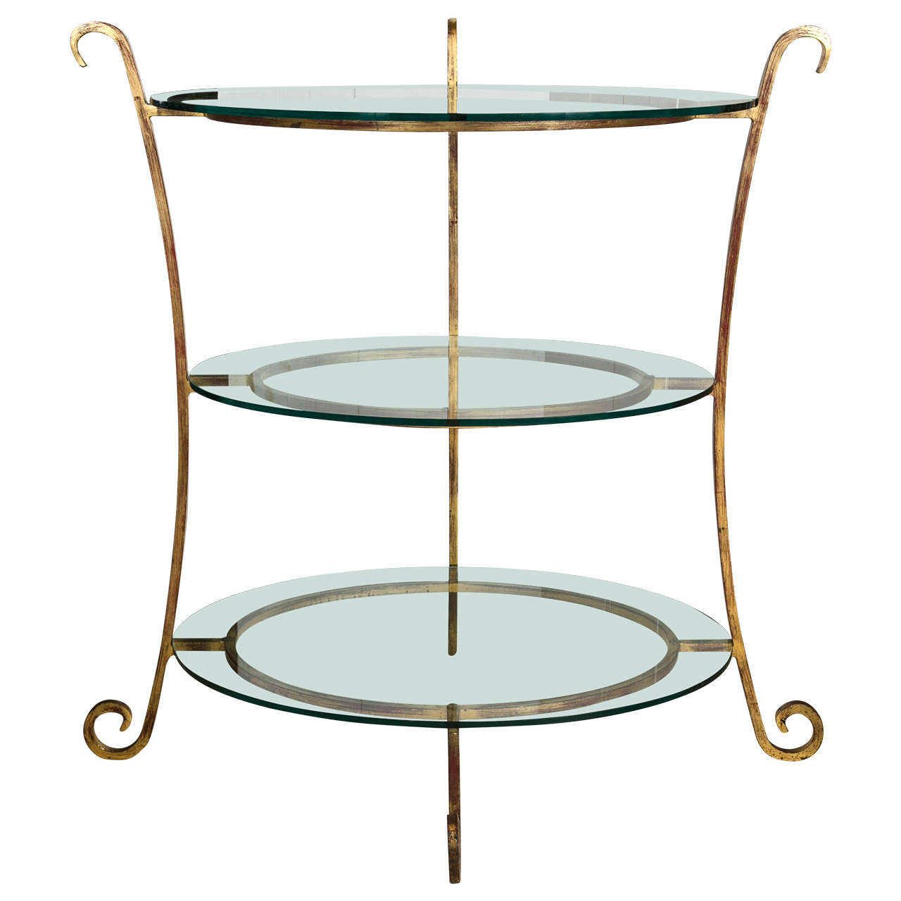 ThreeTier Glass and Gilt Metal Étagère Server or Stand For Sale at 1stdibs