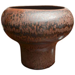 Contemporary Thai Glazed Ceramic Wide Mouth Artisan Vase