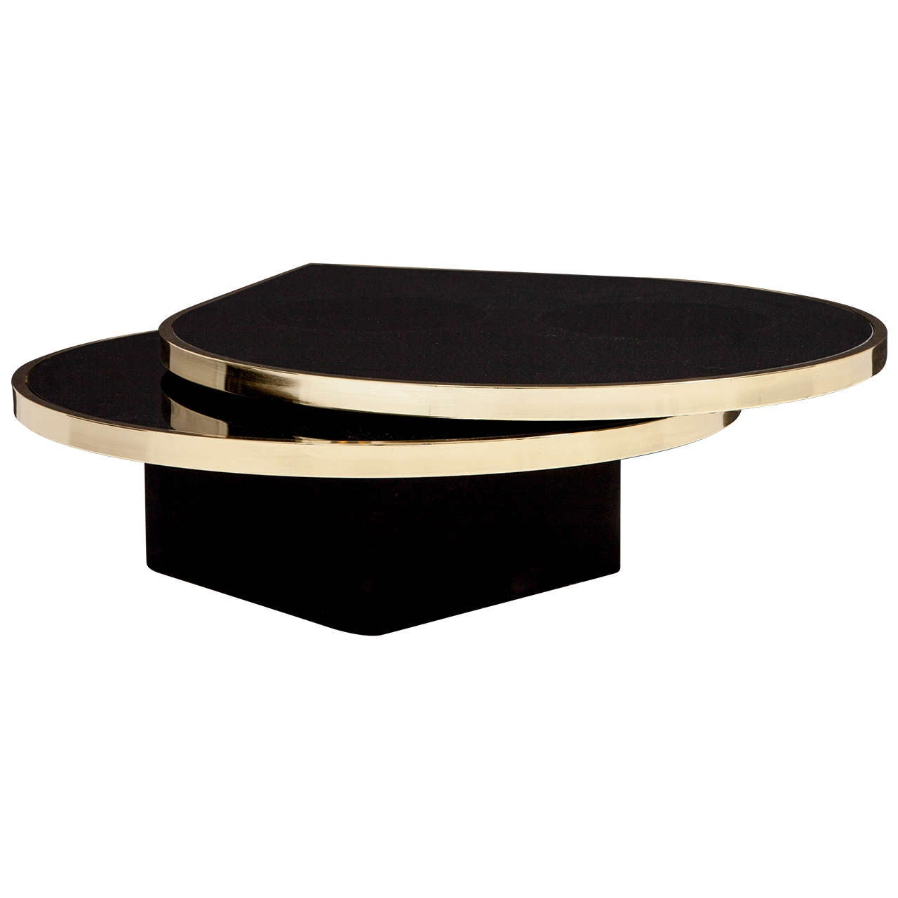 Black Glass and Brass Teardrop Swivel Cocktail Table by DIA, Signed