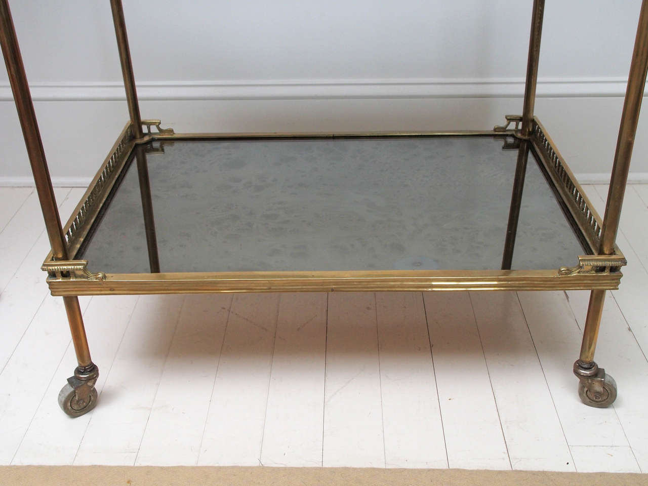 French Vintage Bar Cart or Side Table in Solid Brass In Good Condition In New York, NY
