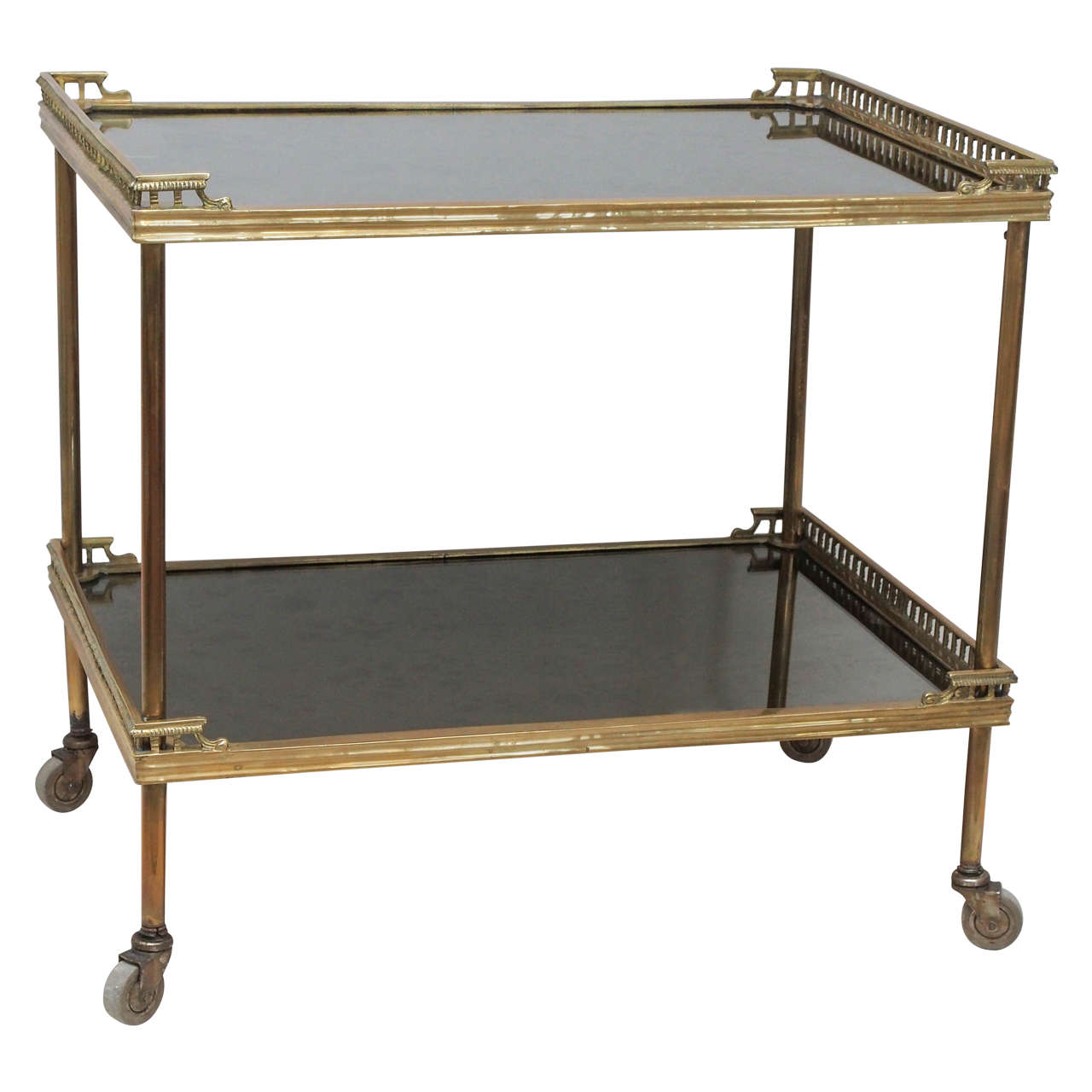 French Vintage Bar Cart or Side Table in Solid Brass at 1stDibs