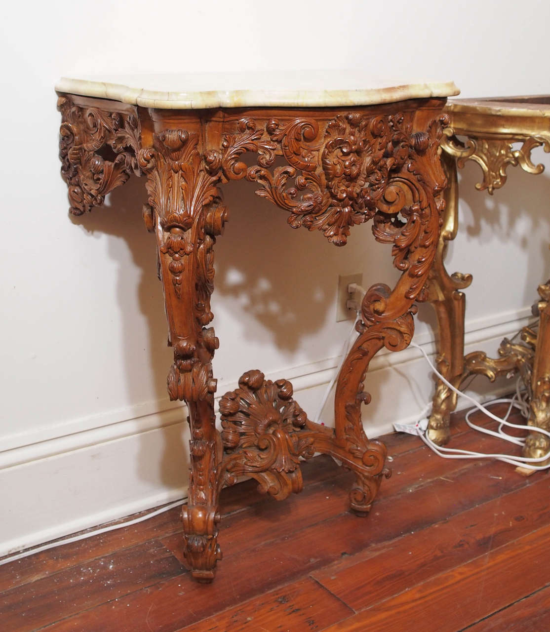 Pair of Louis XV Wall-Mounted Console Tables with Marble Top 3