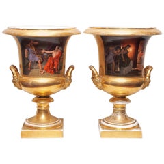 Pair of Vieux Paris Porcelain Campagna Urns