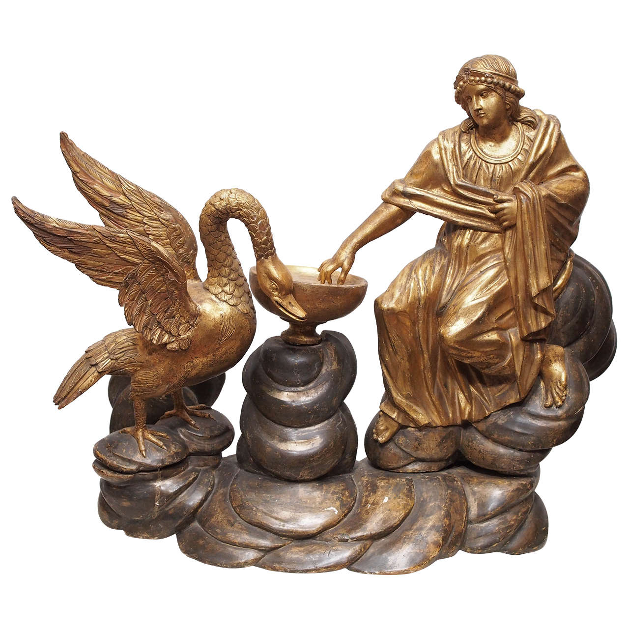 Carved Giltwood Group of Leda and the Swan For Sale