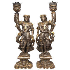 Pair of Italian 18th Century Figural Candlesticks