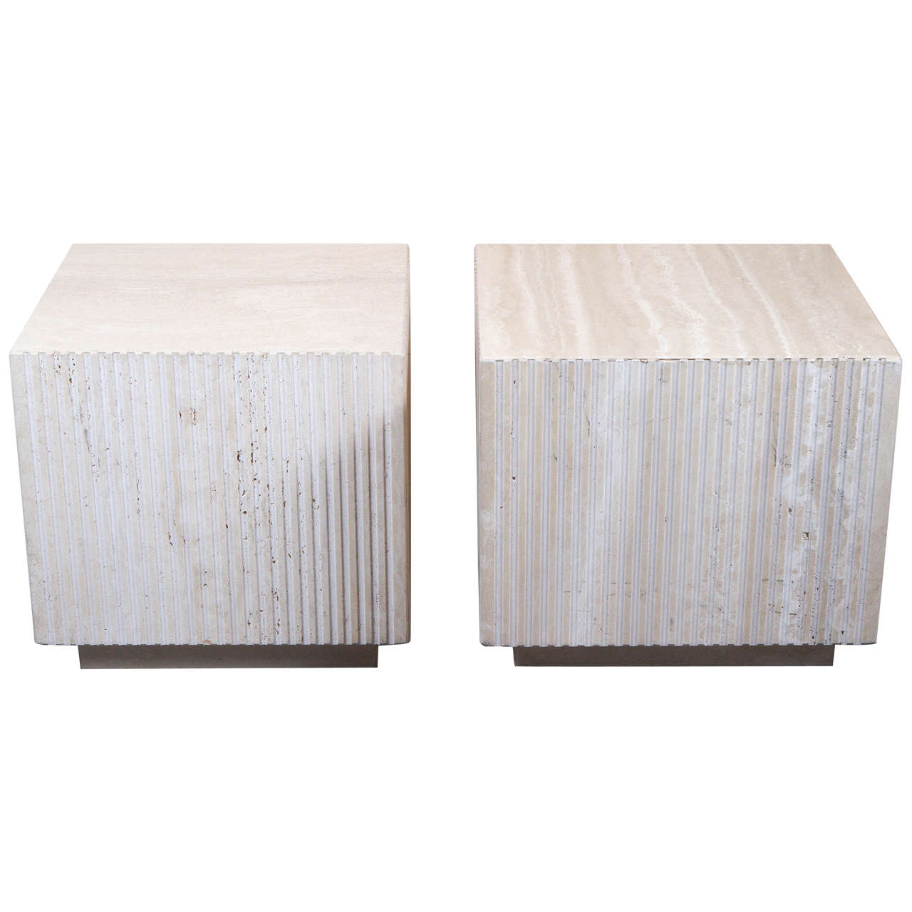 Pair of Polished Travertine Cubes