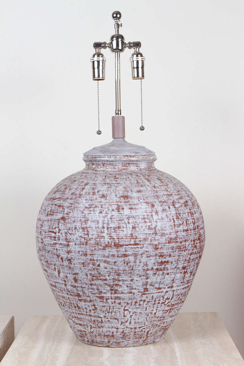 Large ceramic table lamp with a brown and gray 
