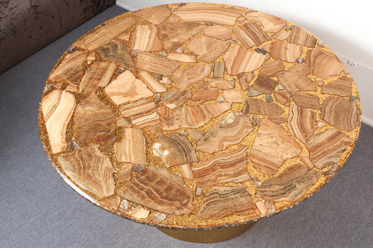American Fabulous Coffee Table with a Top of Agate Embedded in Resin