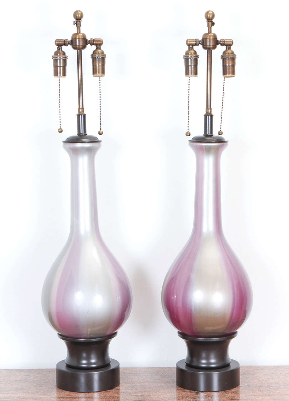 Stunning Pair of Table Lamps with Glass Bases by Frederick Cooper
