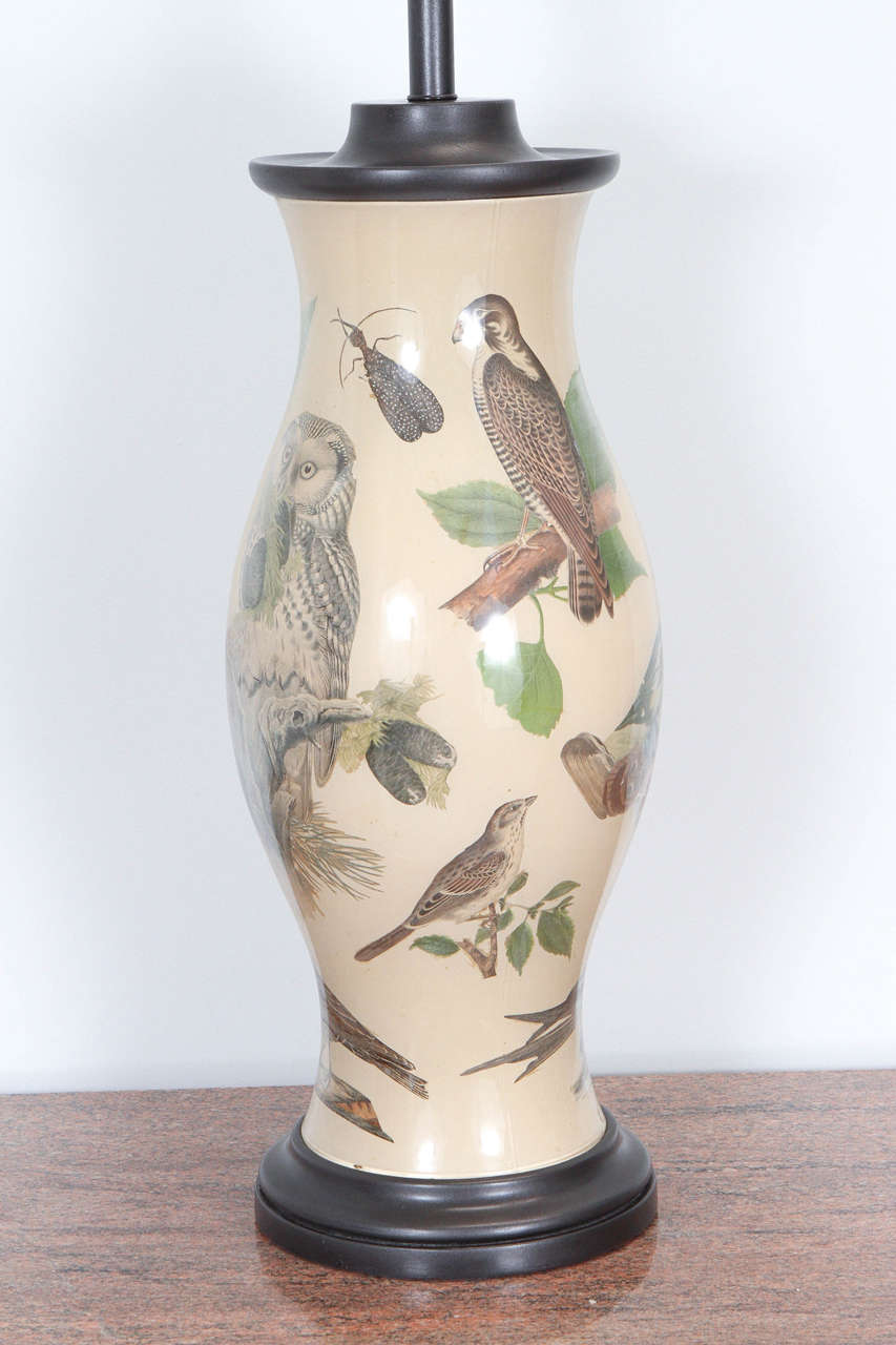 Magnificent Pair of Hurricane Table Lamps Decorated with an Array of Birds 1