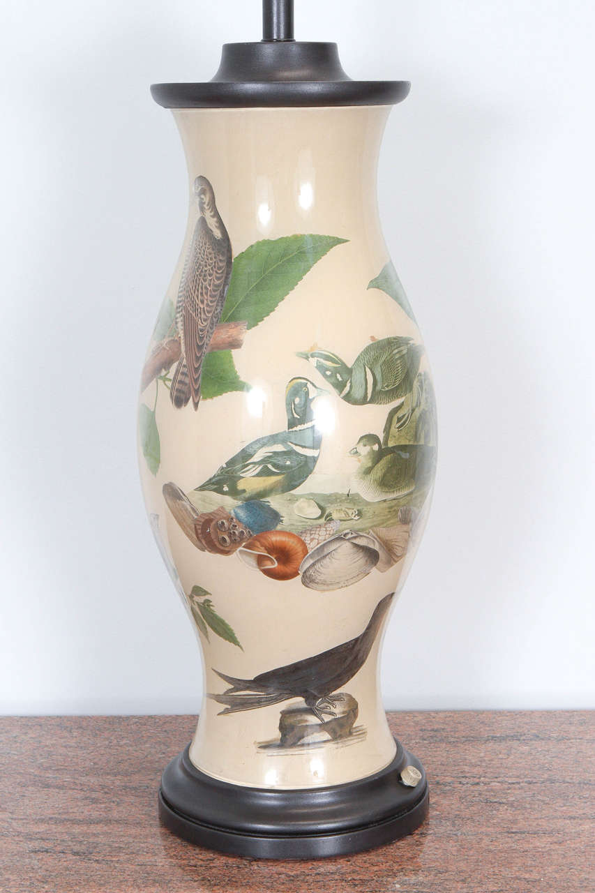 Magnificent Pair of Hurricane Table Lamps Decorated with an Array of Birds 2