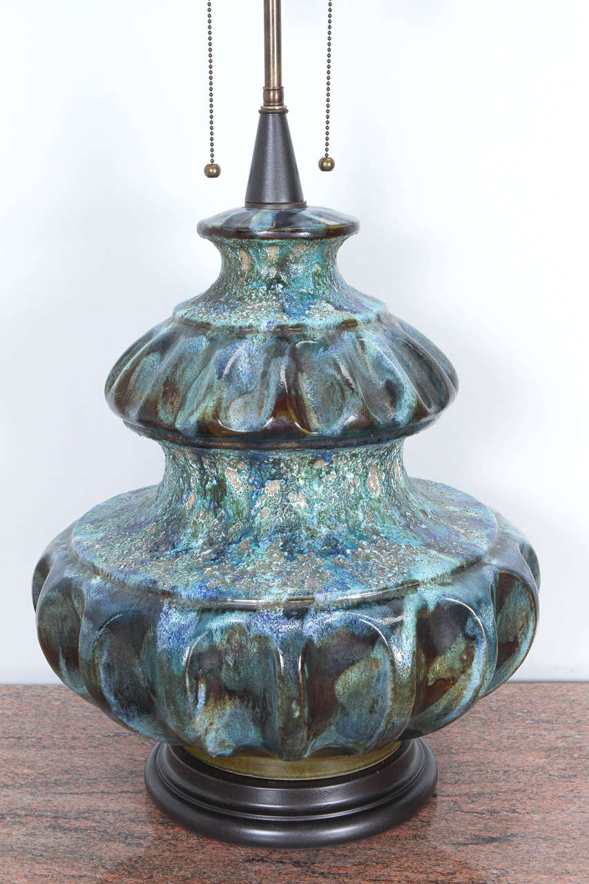 Spectacular Pair of Ceramic Lamps with a Volcanic Glaze In Excellent Condition In New York, NY