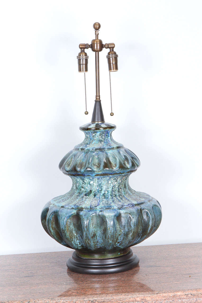Spectacular Pair of Ceramic Lamps with a Volcanic Glaze 3