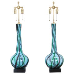 Retro Pair of Large Murano Swirl Lamps