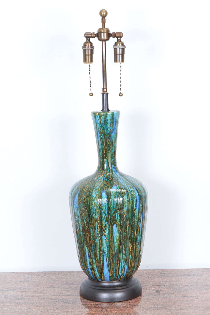 American Lovely Pair of Ceramic Table Lamps with a Gorgeous Drip Glaze