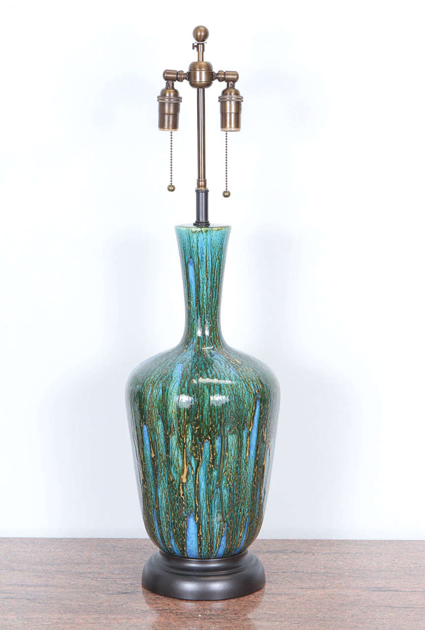 Mid-20th Century Lovely Pair of Ceramic Table Lamps with a Gorgeous Drip Glaze