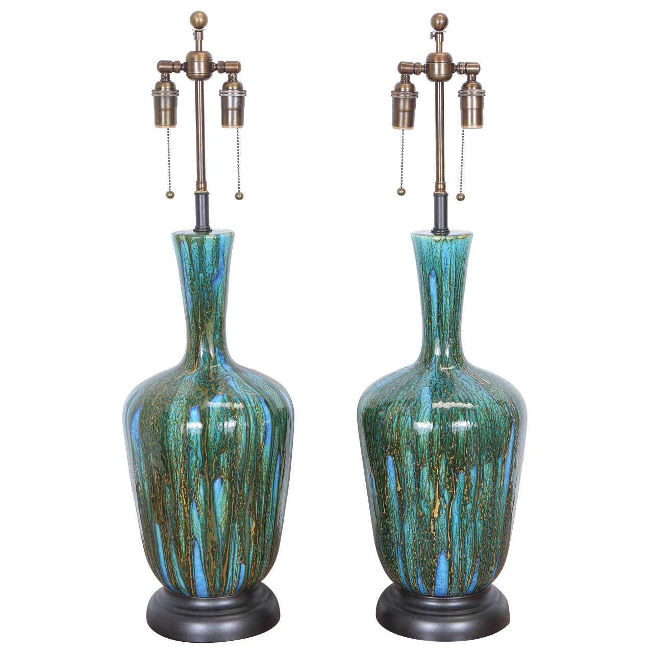 Lovely Pair of Ceramic Table Lamps with a Gorgeous Drip Glaze