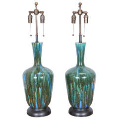 Lovely Pair of Ceramic Table Lamps with a Gorgeous Drip Glaze