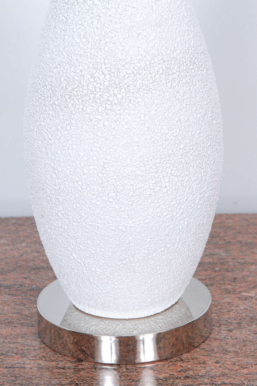 Mid-20th Century Pair of White Textured Ceramic Table Lamps