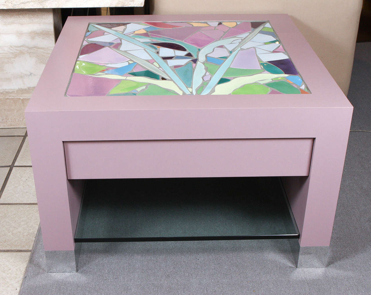 Mosaïque Spectaculaire table d'appoint avec plateau en mosaïque de Marlo Bartels pour Steve Chase en vente