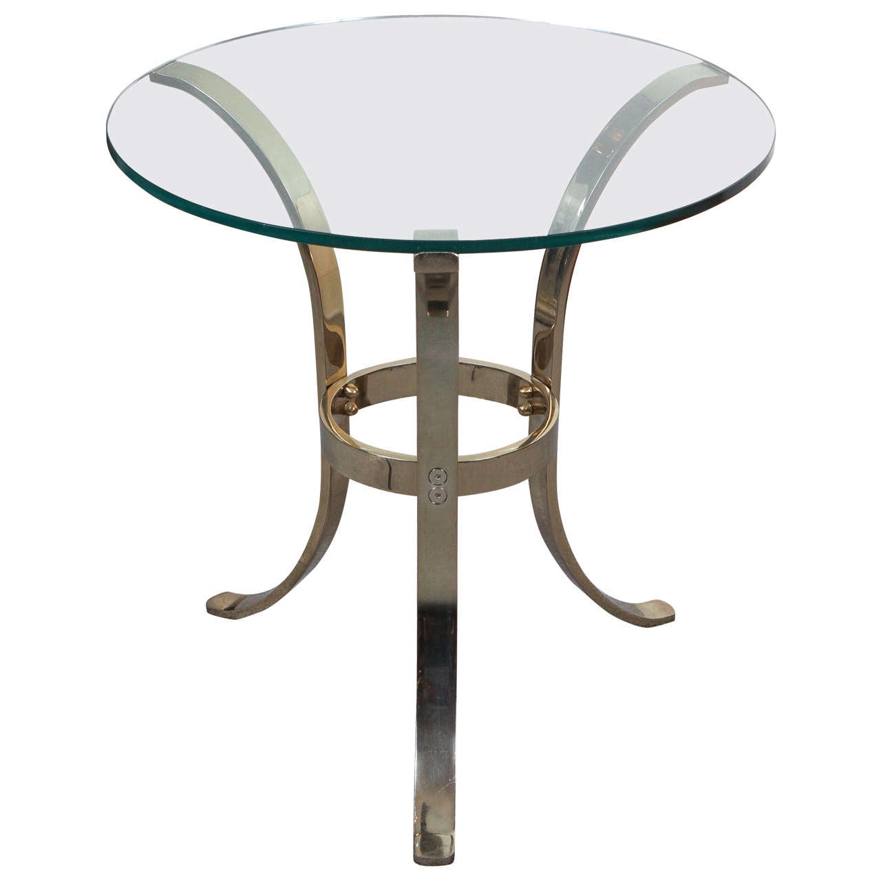 Graceful Brass and Glass Tripod Side Table
