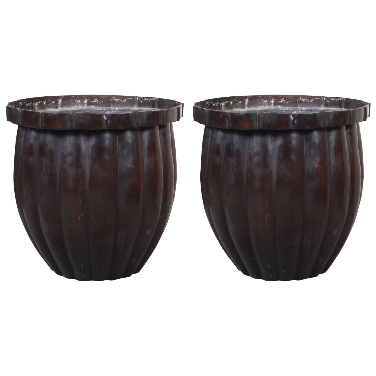 Pair of Very Large Bronze Colored Planters