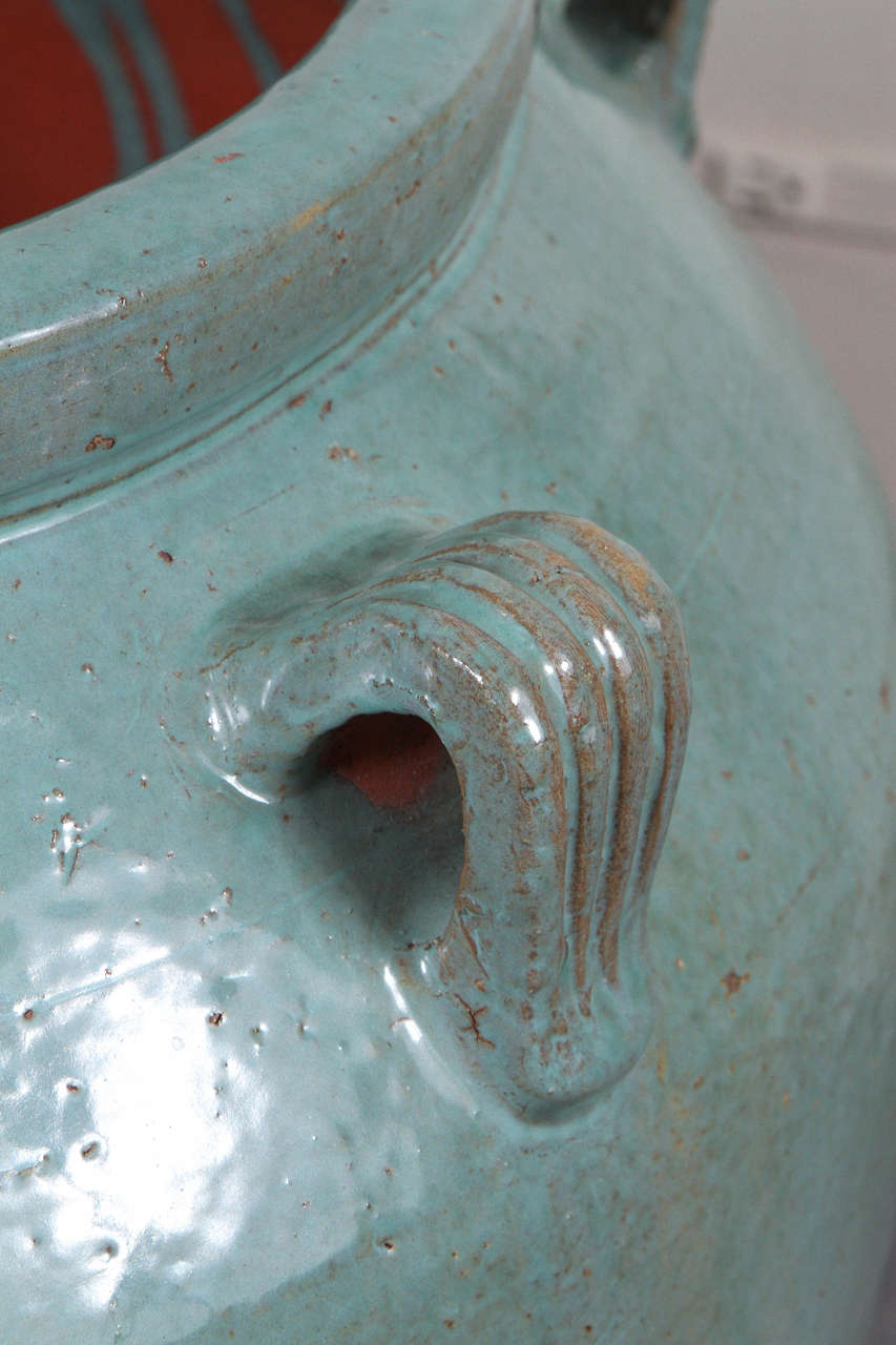 American Monumental Amphora Style Vase with Glossy Jade Glaze For Sale