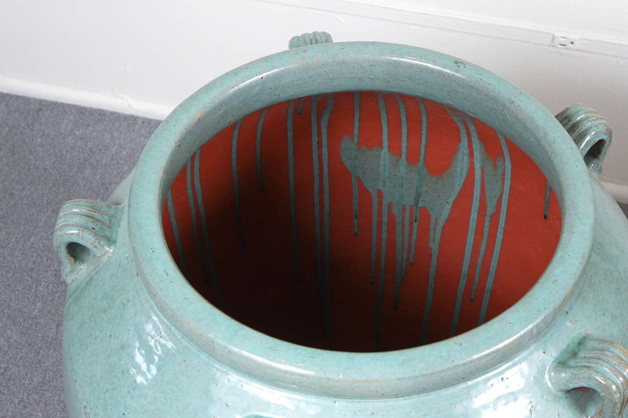 Glazed Monumental Amphora Style Vase with Glossy Jade Glaze For Sale