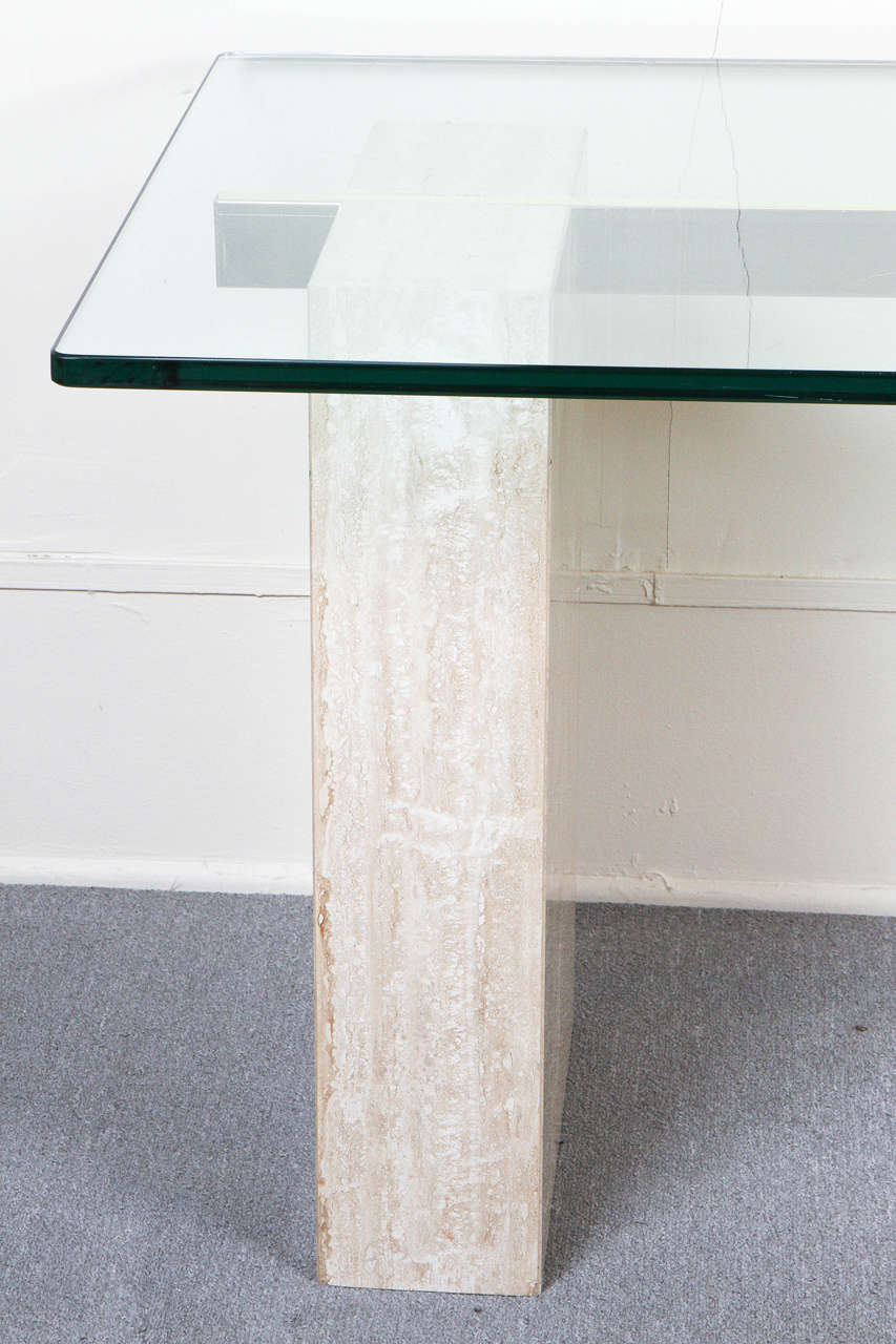 Late 20th Century Large Travertine and Glass Console or Dining Table