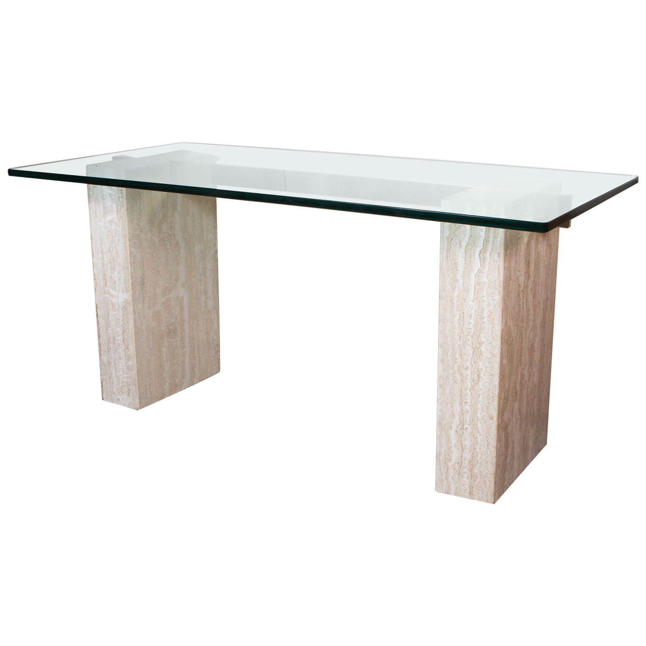 Travertine and glass dining table, 1980s