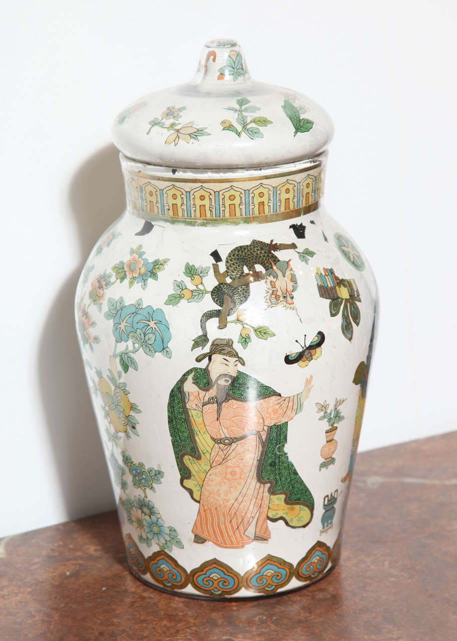 A French 19th Century Decalcomania Chinoiserie Decorated Jar with Lid