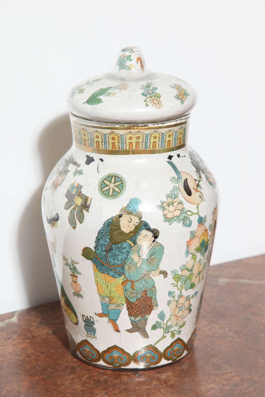 French 19th Century Decalcomania Chinoiserie Decorated Jar with Lid For Sale 2