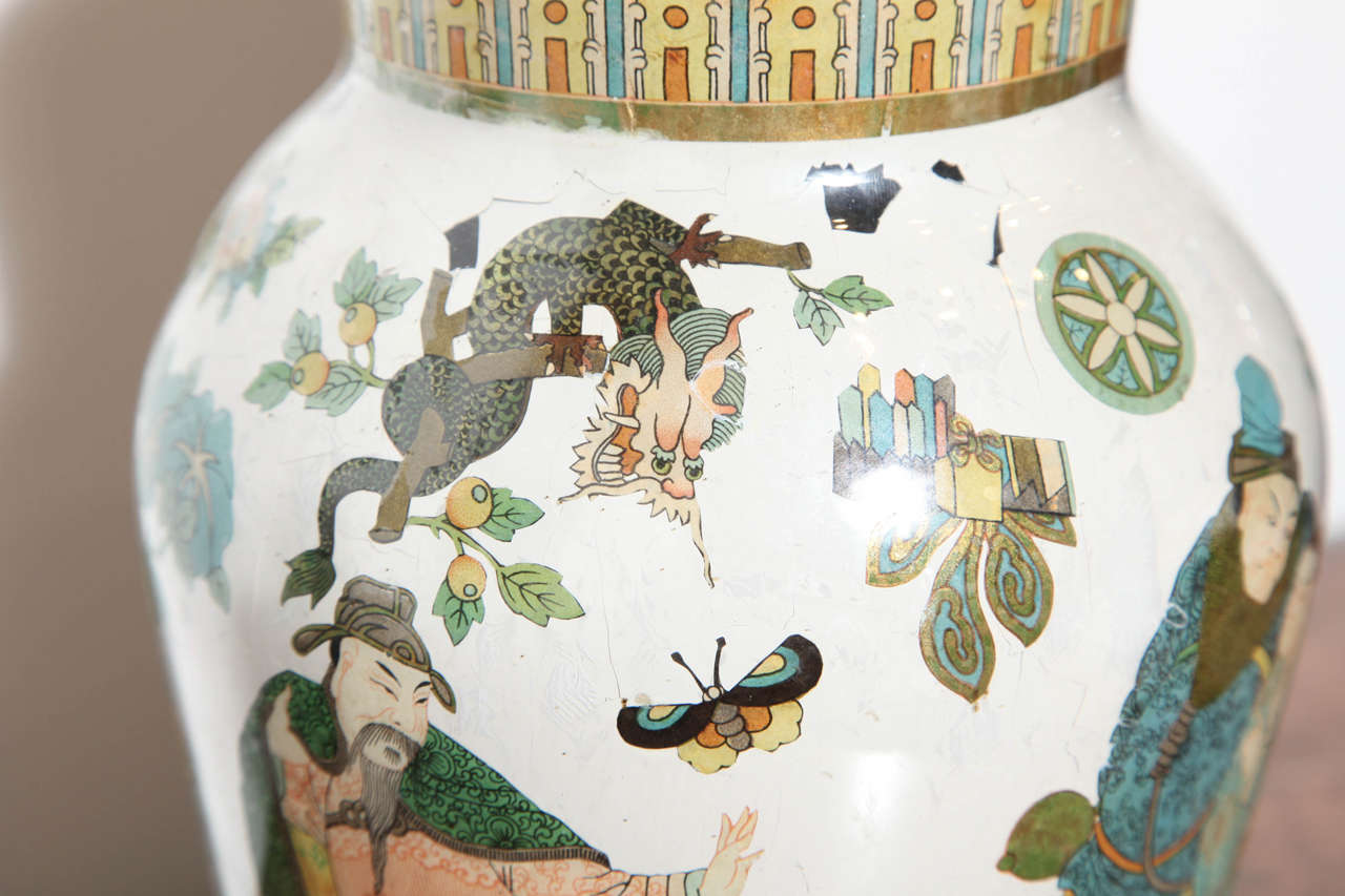 French 19th Century Decalcomania Chinoiserie Decorated Jar with Lid For Sale 5