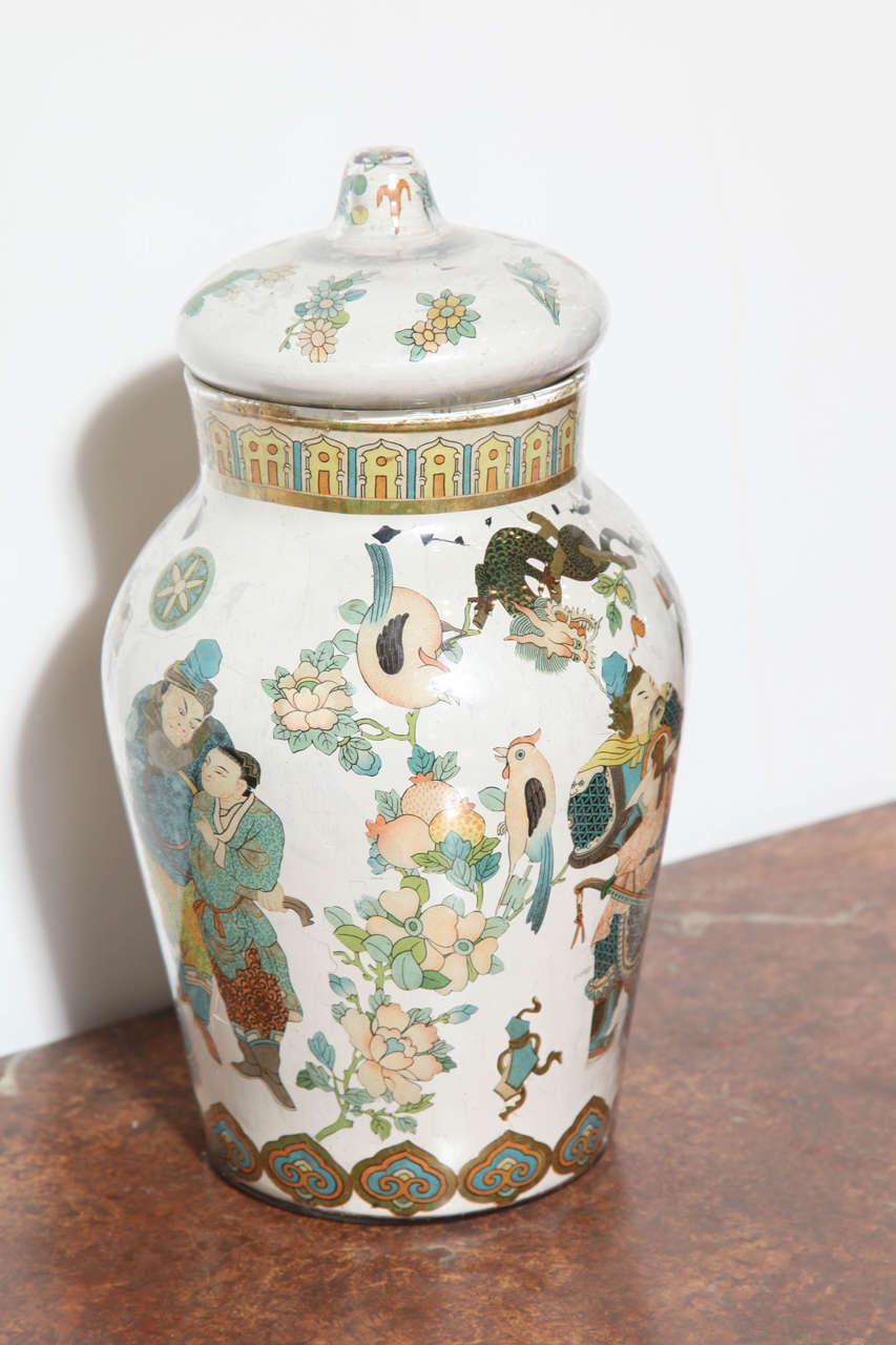 French 19th Century Decalcomania Chinoiserie Decorated Jar with Lid For Sale 6