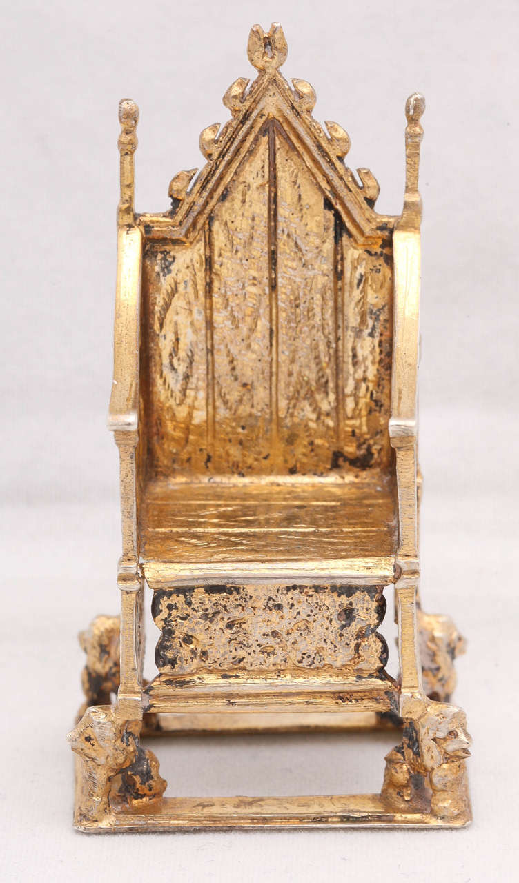 Edwardian, sterling silver gilt coronation throne chair (made to commemorate the coronation of King Edward VII of England), London, 1902, Cornelius Desormeaux Saunders & James Francis Hollings Shepherd makers. Measures: 2 1/4