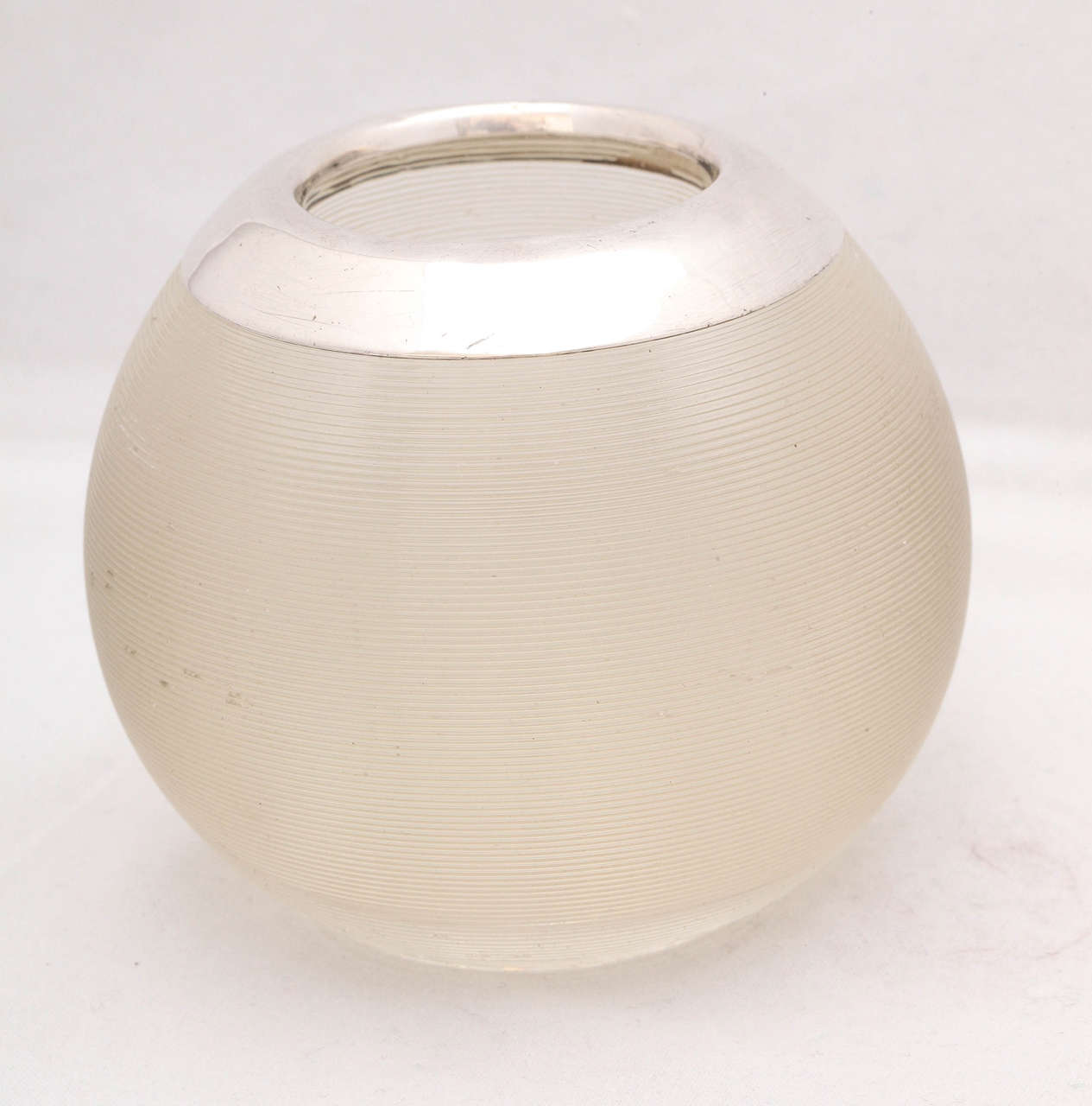 Large Victorian Sterling Silver-Mounted Threaded Crystal Match Striker