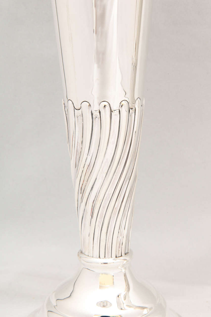English Edwardian Pair of Sterling Silver Vases