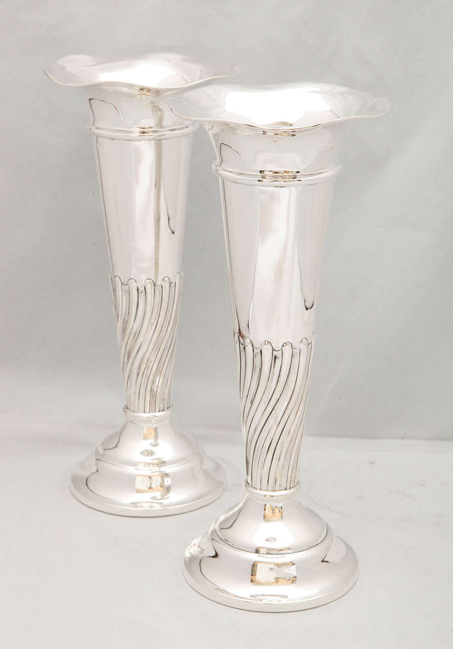 Edwardian Pair of Sterling Silver Vases 1