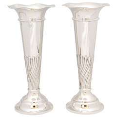 Edwardian Pair of Sterling Silver Vases
