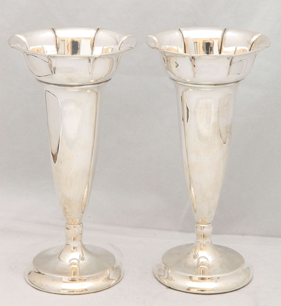 Pair of continental (.830) silver vases, Norway, circa 1930s, Thorvald Martinsen - maker. Measures: Each is 8